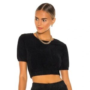 Amanda Uprichard Charlett Crop Cozy Sweater in Black